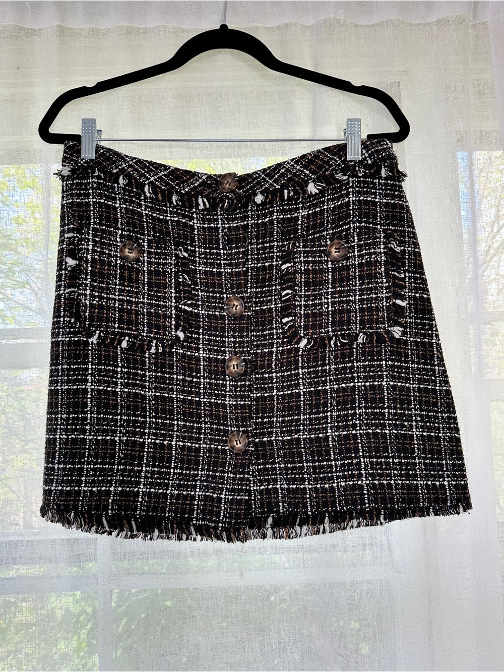 Day to Day Pepper Black and White Tweed Button-Front Mini Skirt